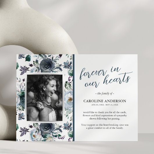 Blue Floral foto Funeral Hartelijk dank Bedankkaart