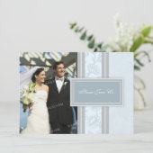 Blue Floral Foto Wedding Vow Renewal Uitnodigingen (Staand voorkant)