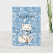 Blue Floral Fox Christmas Kaart (Voorkant)