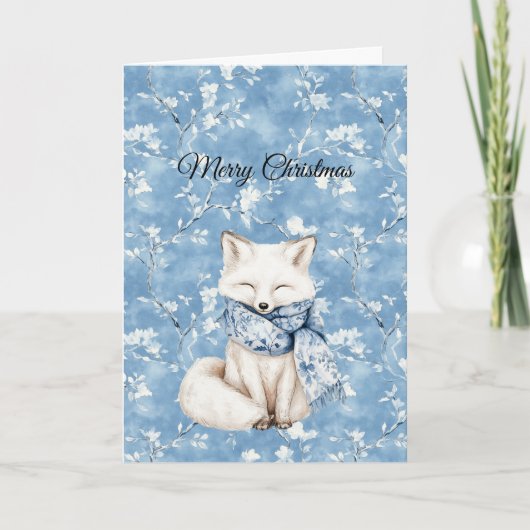 Blue Floral Fox Christmas Kaart (Voorkant)
