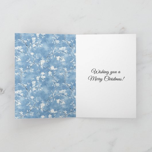 Blue Floral Fox Christmas Kaart (Binnen)