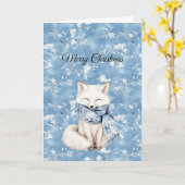 Blue Floral Fox Christmas Kaart (Gele Bloem)