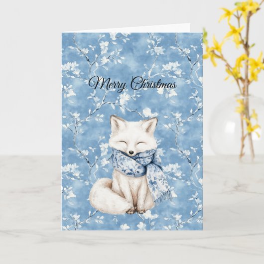 Blue Floral Fox Christmas Kaart (Gele Bloem)