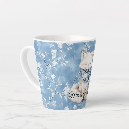 Blue Floral Fox Christmas Latte Mok (Linkerhoek)