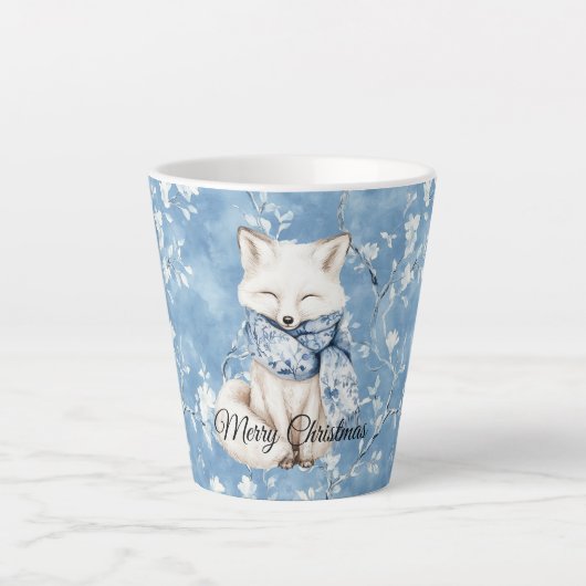 Blue Floral Fox Christmas Latte Mok (Voorkant)
