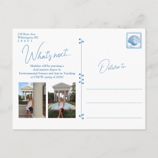 Blue Floral Frame Coastal Graduation Postcard Briefkaart (Achterkant)