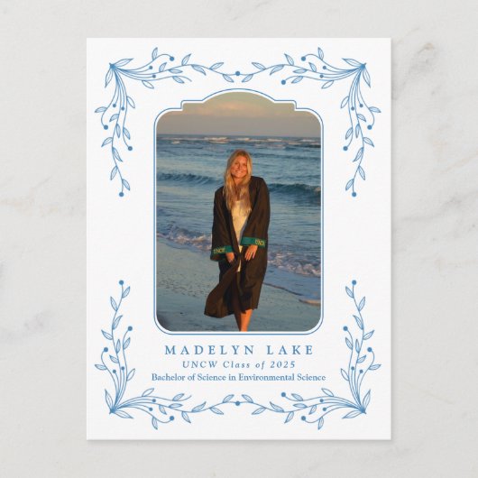 Blue Floral Frame Coastal Graduation Postcard Briefkaart (Voorkant)