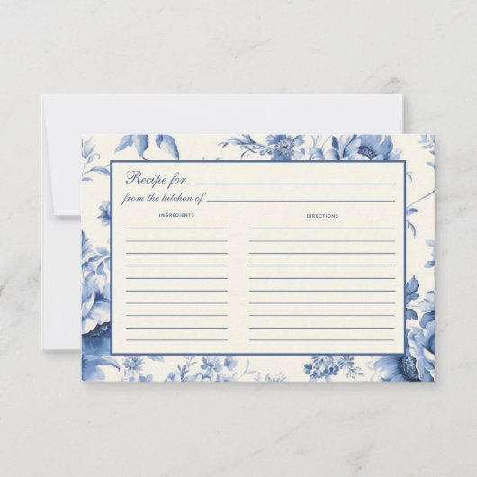 Blue Floral Franse Toile Vrijgezellenfeest Recept  Save The Date (Voorkant)
