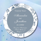 Blue Floral French Christian Wedding Thank You Ronde Sticker