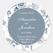 Blue Floral French Christian Wedding Thank You Ronde Sticker (Voorkant)