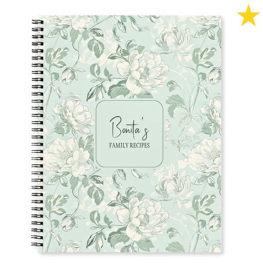 Blue Floral French Toile Flower Custom Name Recipe Notitieboek