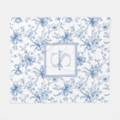 Blue Floral French Toile Monogram Name  Fleece Deken (Voorkant (Horizontaal))