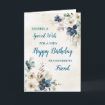 Blue Floral Friend Verjaardag Kaart<br><div class="desc">Een mooie kaart voor je vriendin op haar verjaardag met sierlijke marineblauwe en crèmekleurige waterverven.</div>