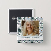 Blue Floral Funeral Memorial Foto Button (Voorkant /achterkant)