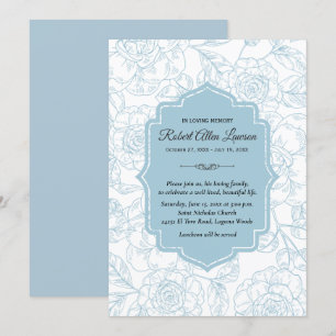 Blue Floral Funeral Memorial Herdenking nodigt