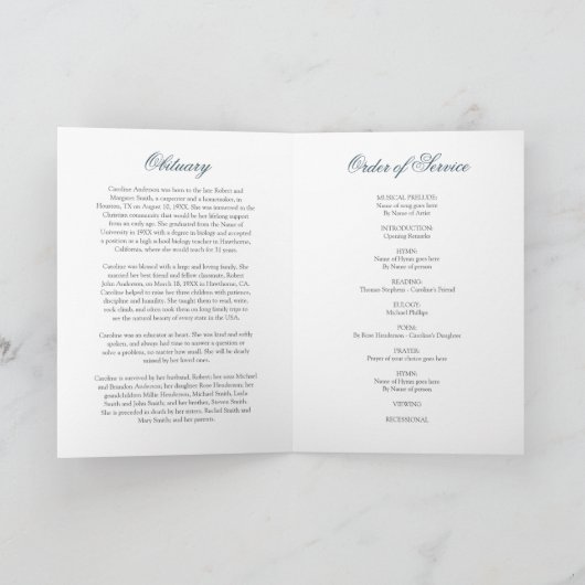 Blue Floral Funeral Order of Service Photo Program Programma (Binnen)