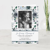 Blue Floral Funeral Order of Service Photo Program Programma (Voorkant)