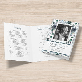 Blue Floral Funeral Order of Service Photo Program Programma