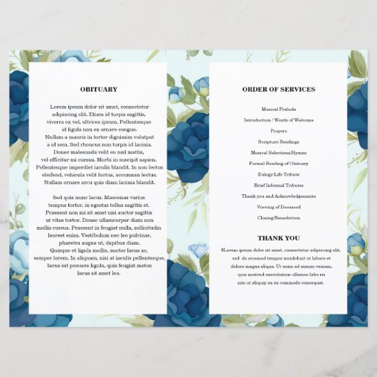 Blue floral Funeral Program sjabloon (Achterkant)