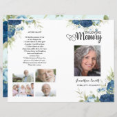 Blue floral Funeral Program sjabloon (Voorkant / Achterkant)
