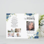 Blue floral Funeral Program sjabloon (Staand voorkant)