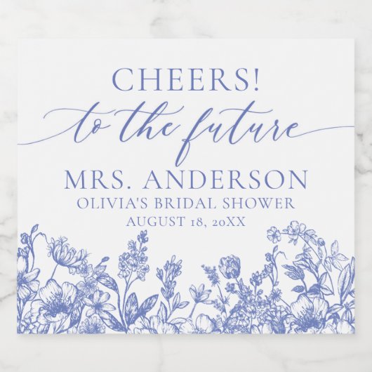 Blue Floral Future Mrs Vrijgezellenfeest Wijnlabel Sparkling Wijnetiket (Enkel label)