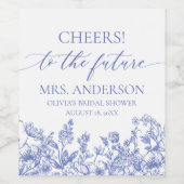 Blue Floral Future Mrs Vrijgezellenfeest Wijnlabel Wijn Etiket (Enkel label)