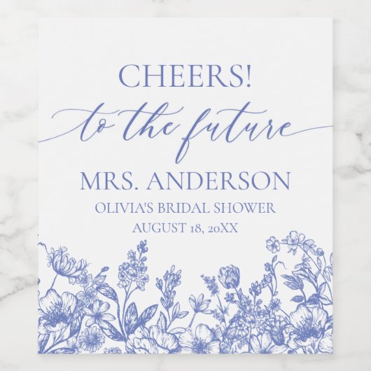 Blue Floral Future Mrs Vrijgezellenfeest Wijnlabel Wijn Etiket (Enkel label)