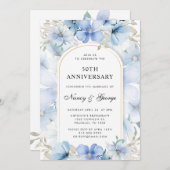 Blue Floral Garden 50th Wedding Jubileum Kaart (Voorkant / Achterkant)