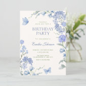 Blue floral garden birthday kaart (Staand voorkant)