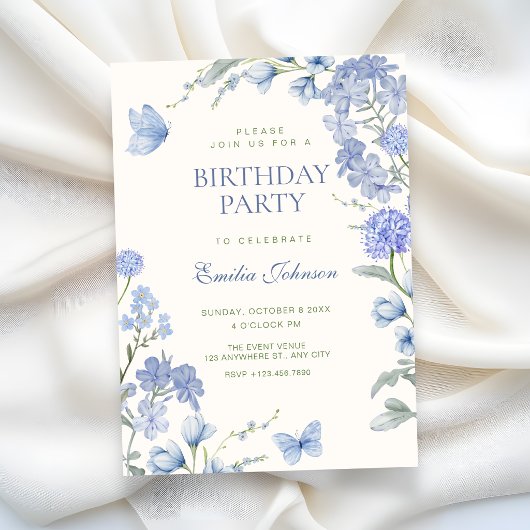Blue floral garden birthday kaart
