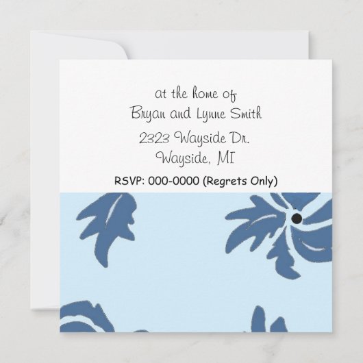 Blue Floral Garden Party Invitation Kaart (Achterkant)
