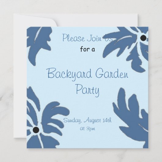 Blue Floral Garden Party Invitation Kaart (Voorkant)