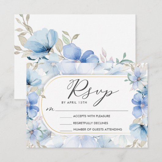 Blue Floral Garden Sweet Sixteen 16 Verjaardag RSV Kaart (Voorkant / Achterkant)