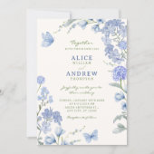 Blue floral garden wedding kaart (Voorkant)
