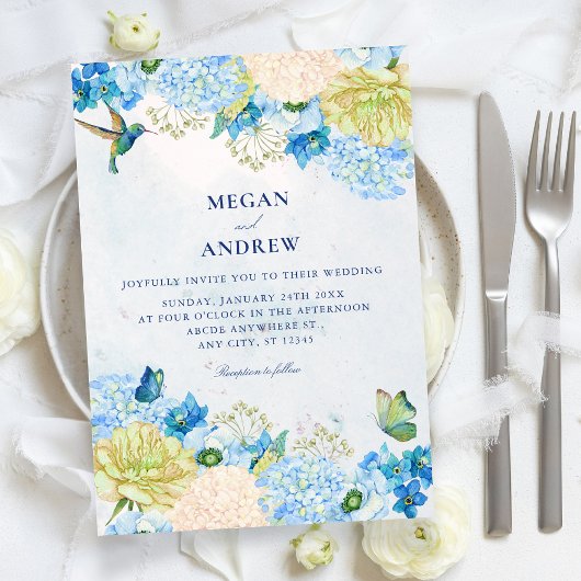 Blue floral garden wedding  kaart