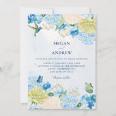 Blue floral garden wedding  kaart (Voorkant)