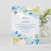Blue floral garden wedding  kaart (Staand voorkant)
