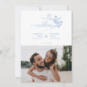 Blue Floral Garland Photo Card Couple Wedding Kaart (Voorkant)