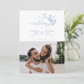 Blue Floral Garland Photo Card Couple Wedding Kaart (Staand voorkant)