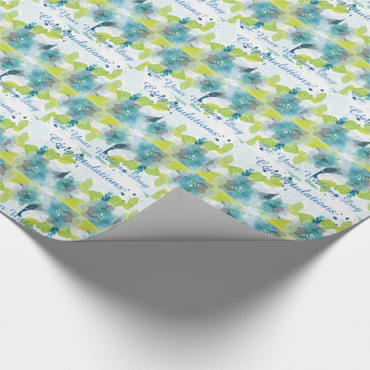Blue Floral Gefeliciteerd Weddag Gift Wrap Cadeaupapier (Hoek)