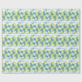 Blue Floral Gefeliciteerd Weddag Gift Wrap Cadeaupapier (Vlak)