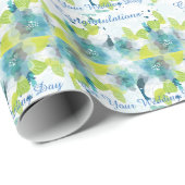 Blue Floral Gefeliciteerd Weddag Gift Wrap Cadeaupapier (Rol Hoek)