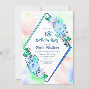 Blue Floral Geometric 18th Birthday Party Kaart