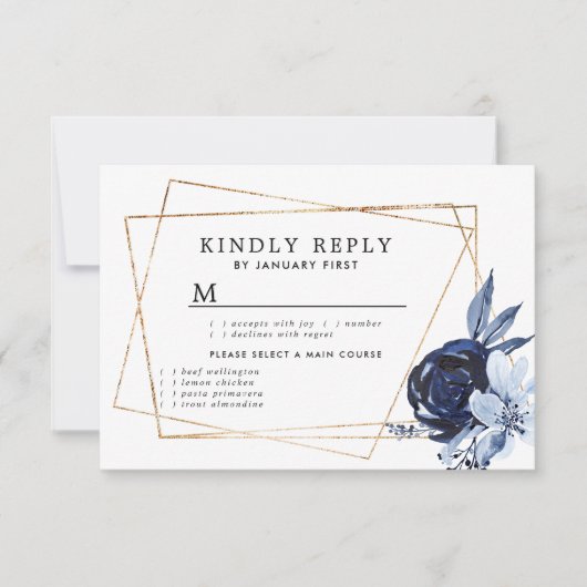 Blue Floral Geometric Response Card RSVP Kaartje (Voorkant)