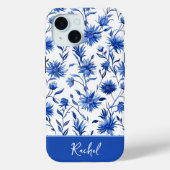 Blue Floral gepersonaliseerde iPhone case (Achterkant)