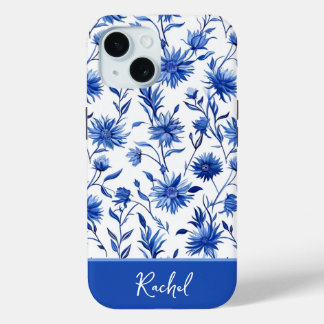 Blue Floral gepersonaliseerde iPhone case
