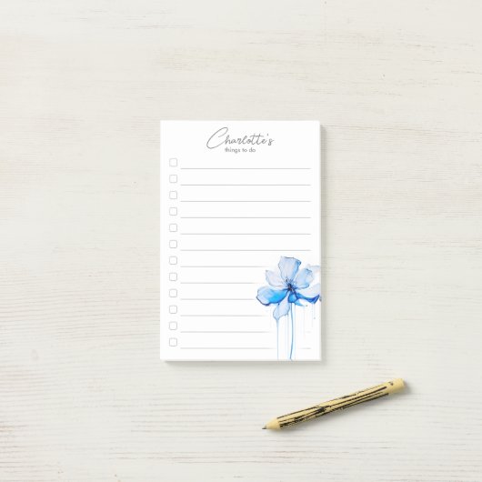 Blue Floral gepersonaliseerde to-do lijst Post-it® Notes (Op bureau)