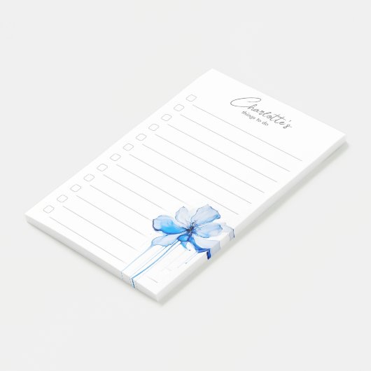 Blue Floral gepersonaliseerde to-do lijst Post-it® Notes (Schuin)