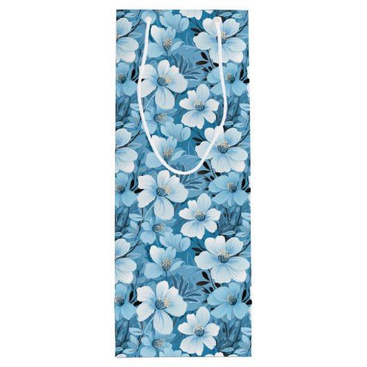 Blue Floral Gift Bag Wijn Cadeautas (Achterkant)